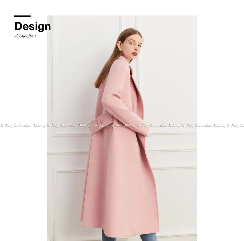 DPLAY winter tweed coat double-breasted wide belt coat - Natti