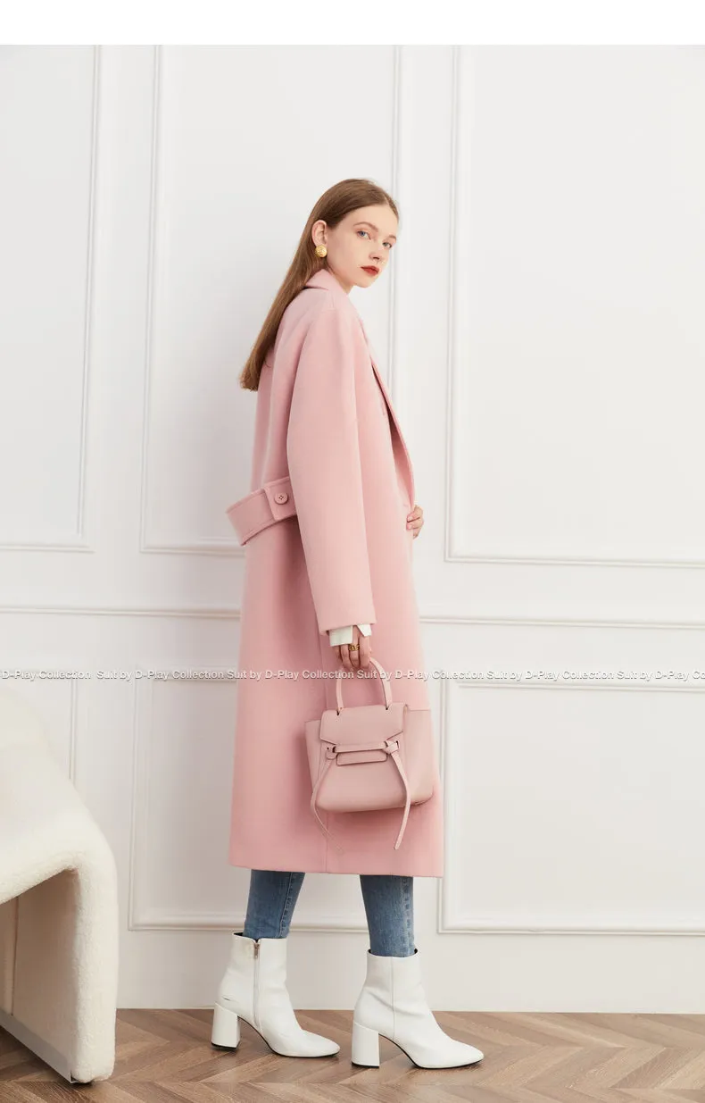 DPLAY winter tweed coat double-breasted wide belt coat - Natti
