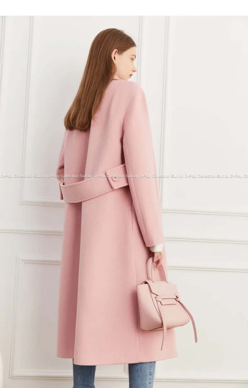 DPLAY winter tweed coat double-breasted wide belt coat - Natti