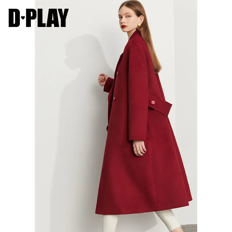 DPLAY winter tweed coat double-breasted wide belt coat - Natti