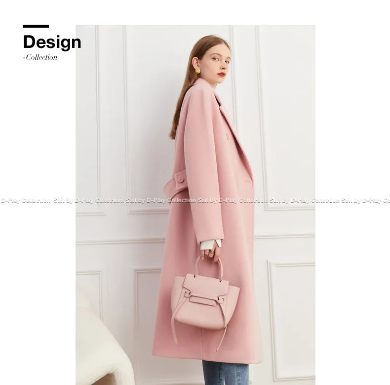 DPLAY winter tweed coat double-breasted wide belt coat - Natti