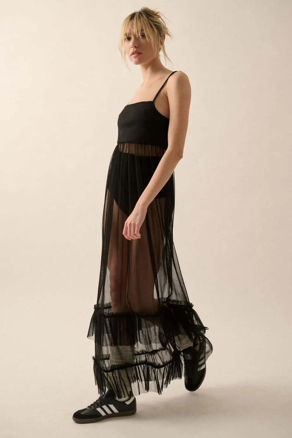 Dusk Dancer Sleeveless Sheer Organza Maxi Dress