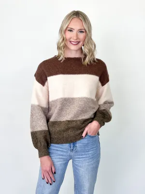 Elaine - Color Block Knit Sweater (Mocha)