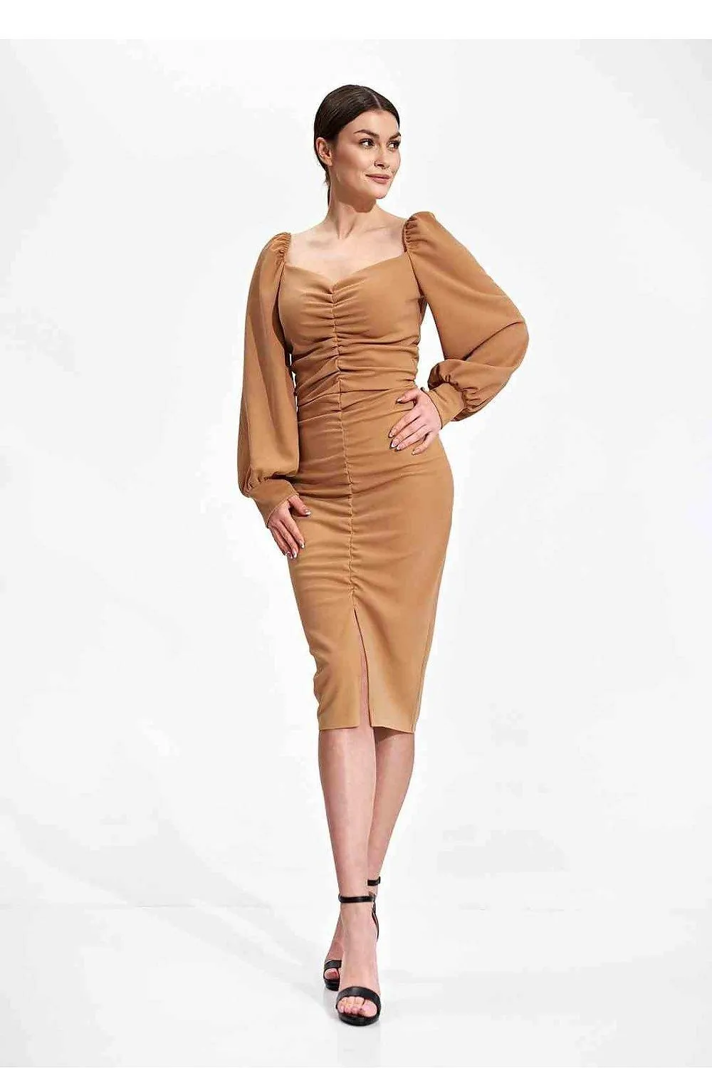 Elegant Midi Cocktail Dress with Buffet Sleeves