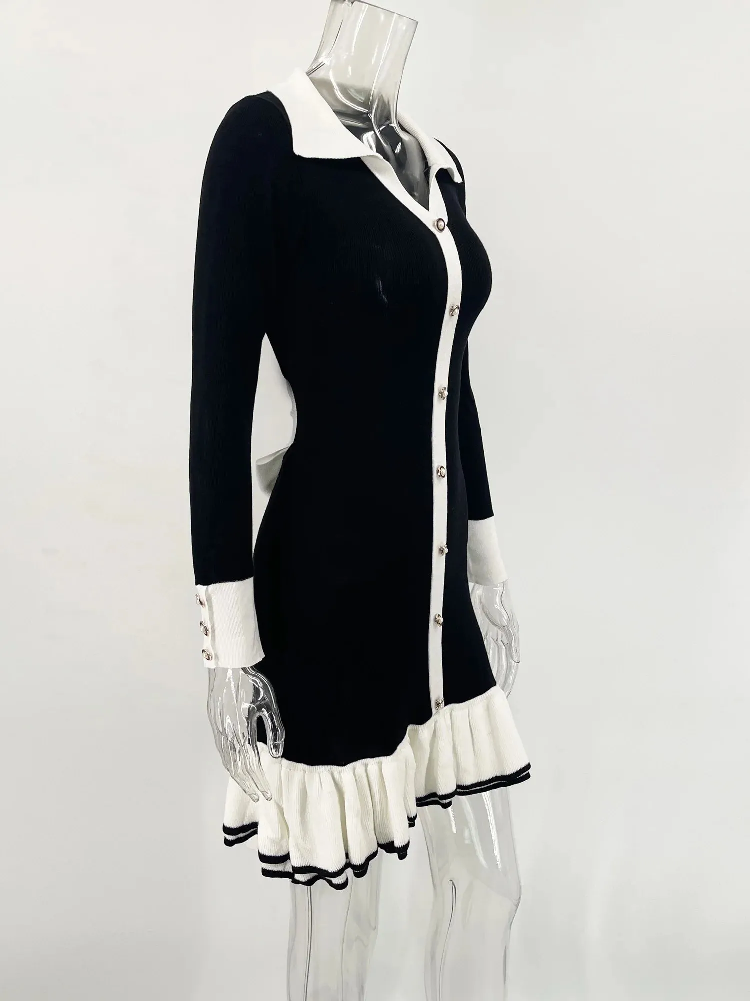 Elegant Ruffled Bow Knit Mini Backless Dress