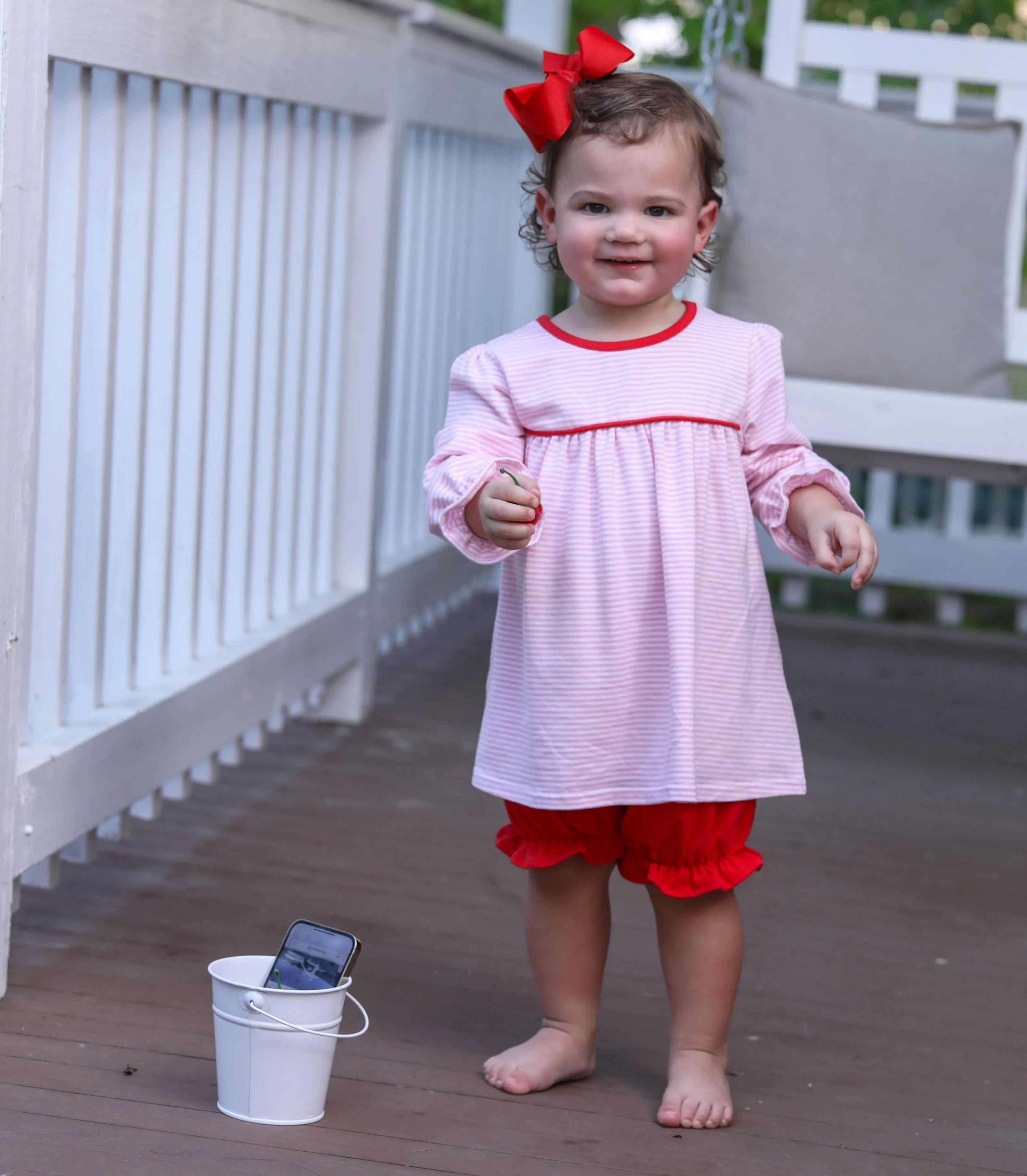 Ellie Bloomer Set- Light Pink Stripe/Red