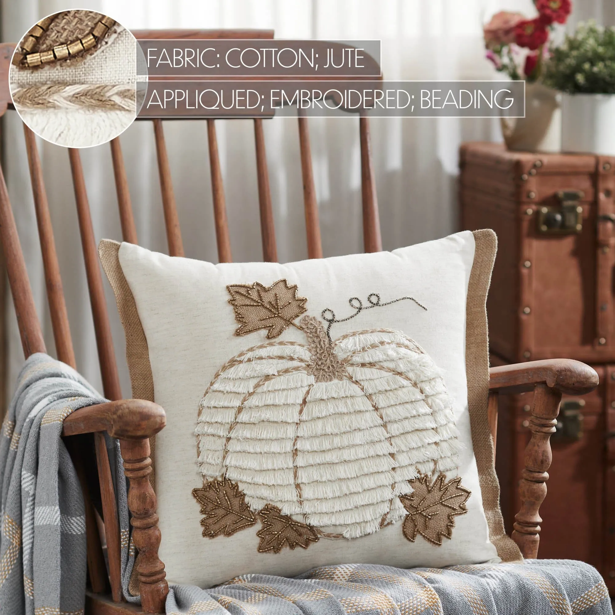 Embroidered Pumpkin Pillow 18"