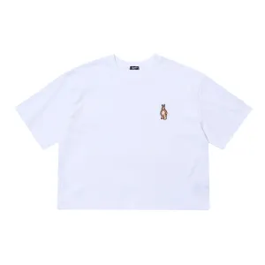EMBROIDERY BEAR RABBIT WIDE CROP TOP WHITE