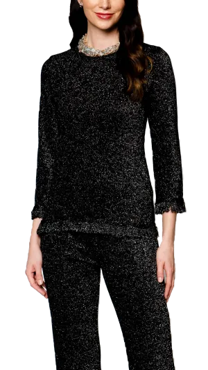 Emilia Shimmer Fringe Top - Black Shimmer