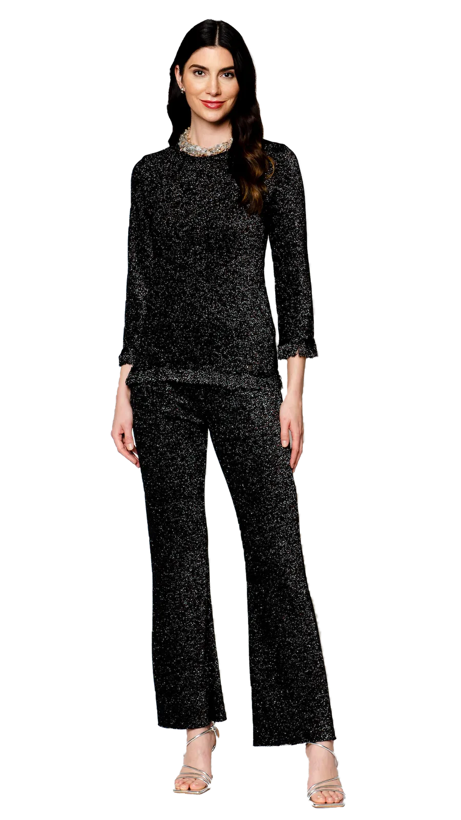 Emilia Shimmer Fringe Top - Black Shimmer