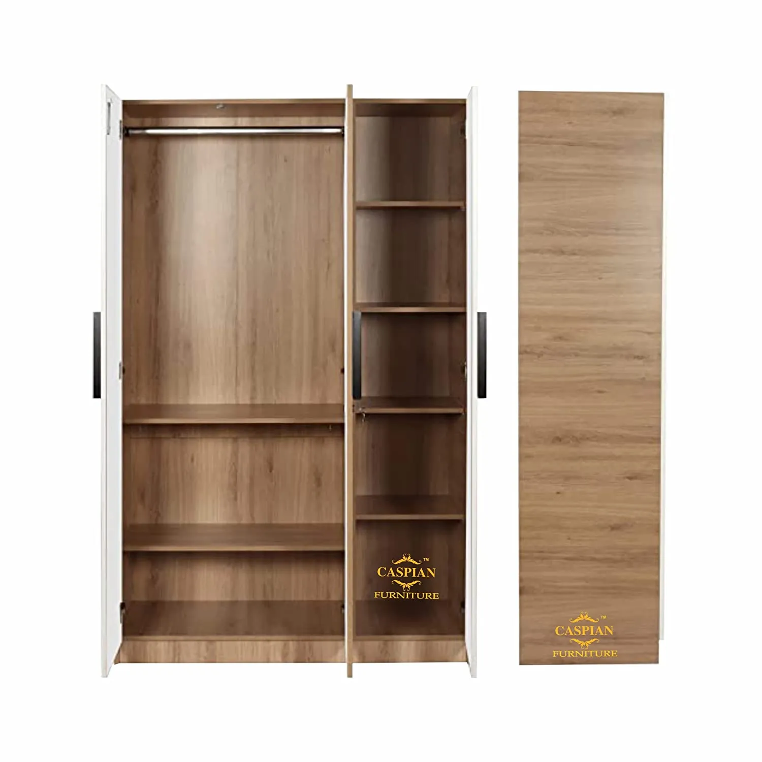 Engineered Wood 3 Door Wardrobe with Drawer, Shelves & Hanging Space for Clothes || Wooden Utility Cupboard