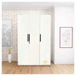 Engineered Wood 3 Door Wardrobe with Drawer, Shelves & Hanging Space for Clothes || Wooden Utility Cupboard