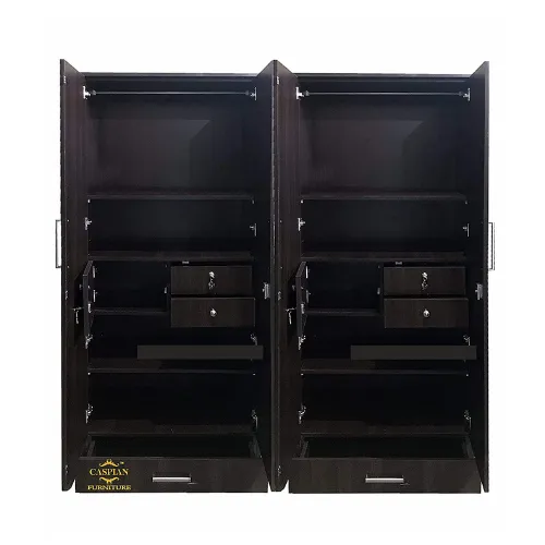 Engineered Wood 4 Door Wardrobe with Locker, Drawers and Hanging Space for Bedroom, Clothes - Black Wenge Finish, 75 x 60 x 19 Inch