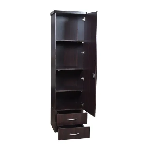 Engineered Wood Brick Textured Single Door Wardrobe (Black)