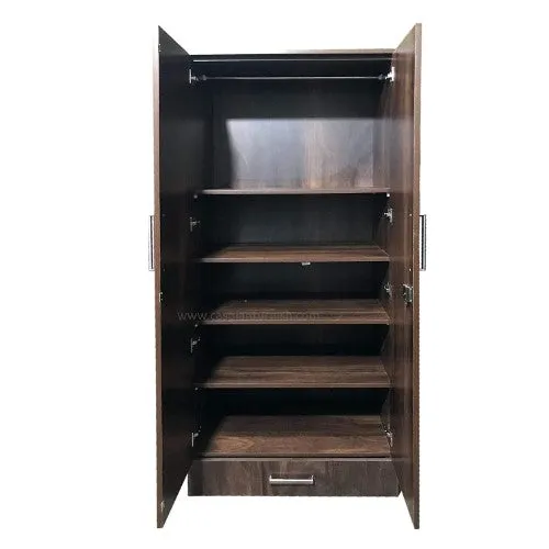 Engineered Wood Textured 2 Door Wardrobe with 5 Shelves and 1 Drawer | Wooden Wardrobe for Home