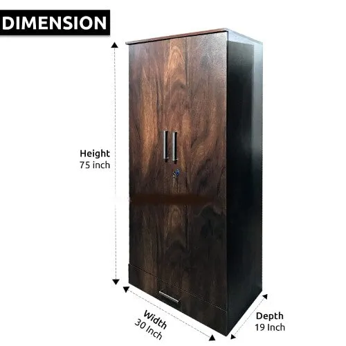 Engineered Wooden 2 Door Wardrobe for Bedroom with Mirror attached | Cupboard with Locker 2 drawers , 4 Shelf , Shoerack and Hanging space for clothes