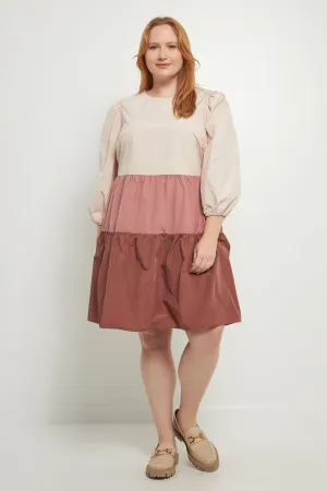 English Factory - Plus Size Colorblock Mini Dress