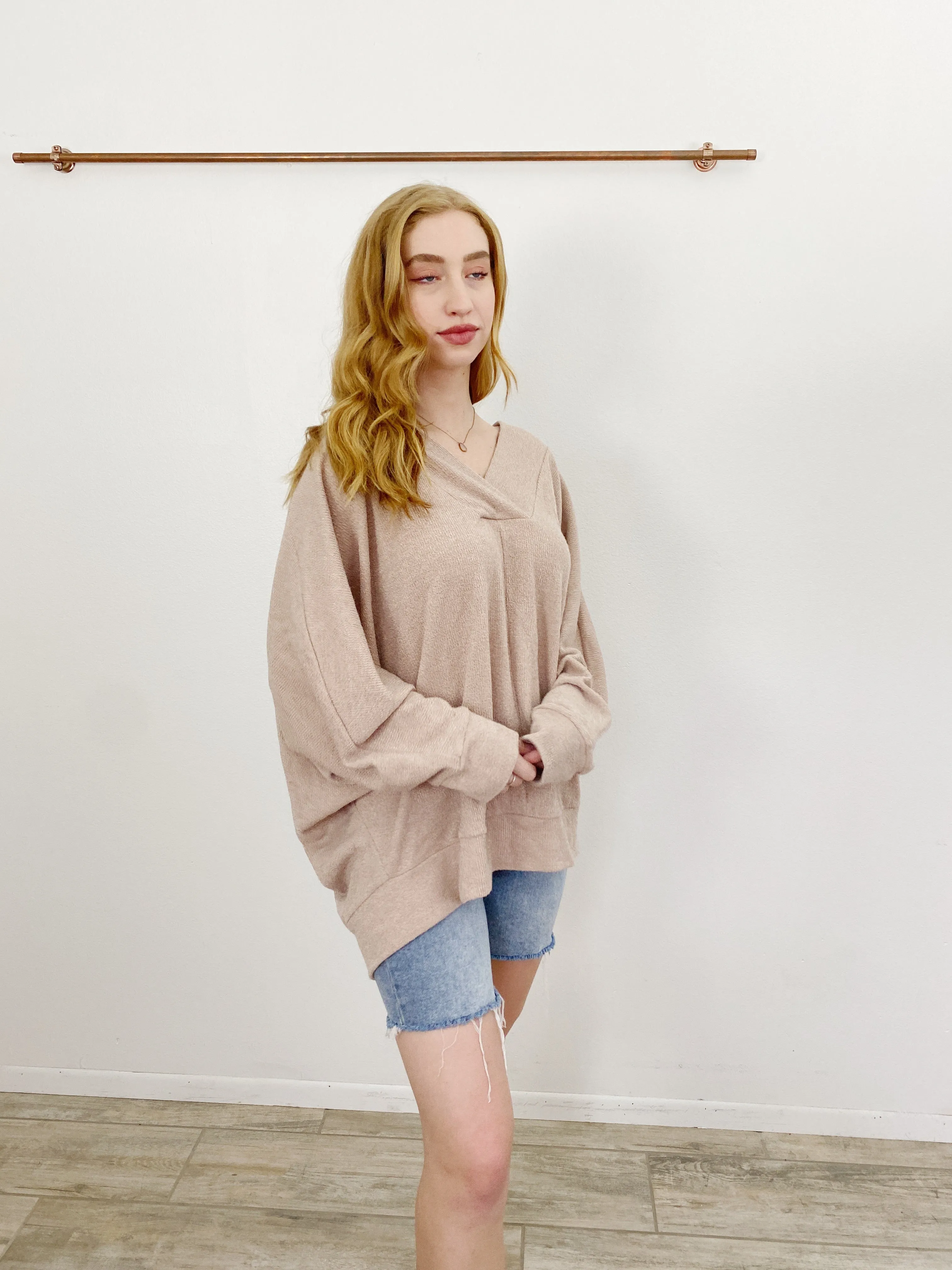Entro Solid Beige Sweater 1X