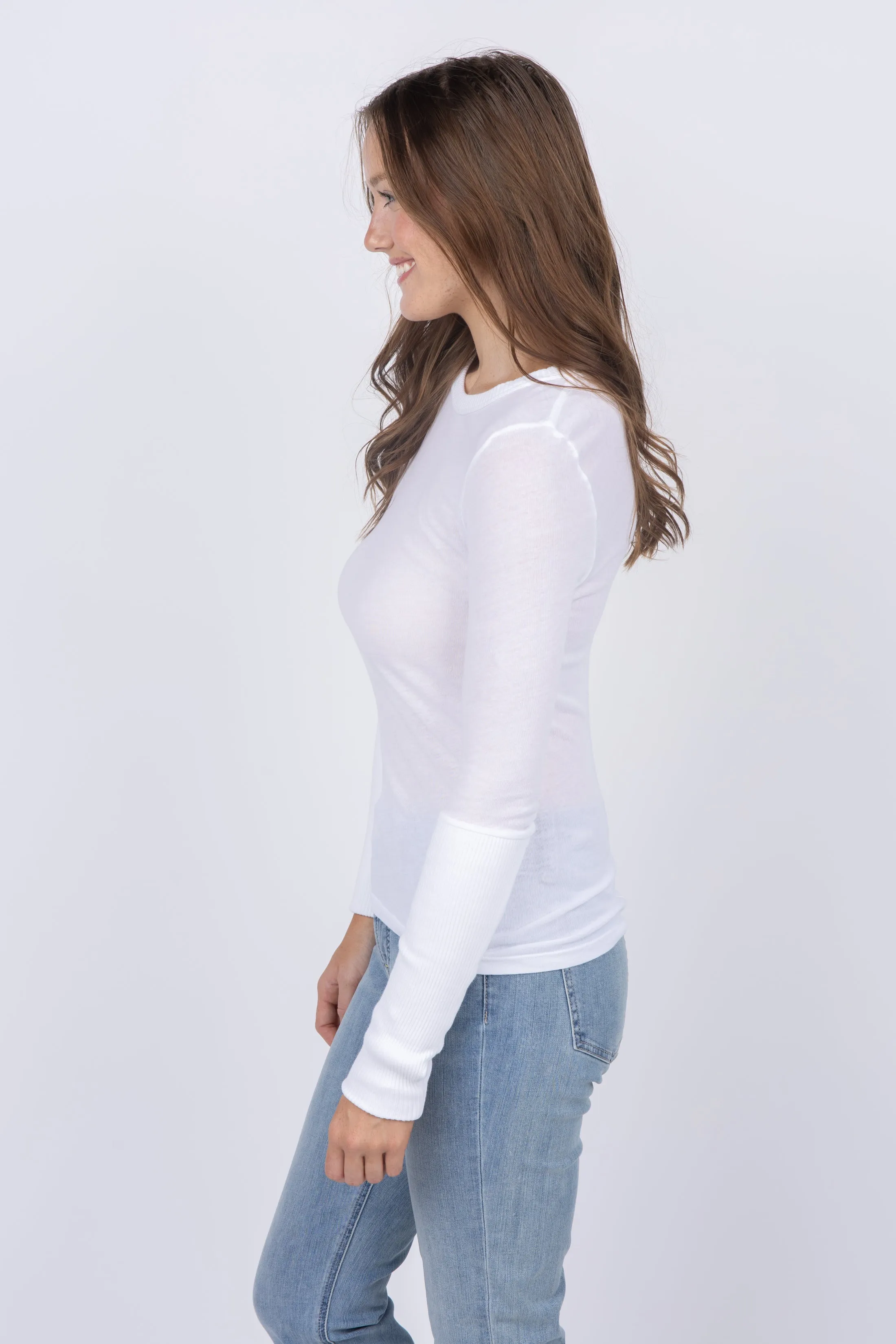 Enza Costa Cuffed Crew in White