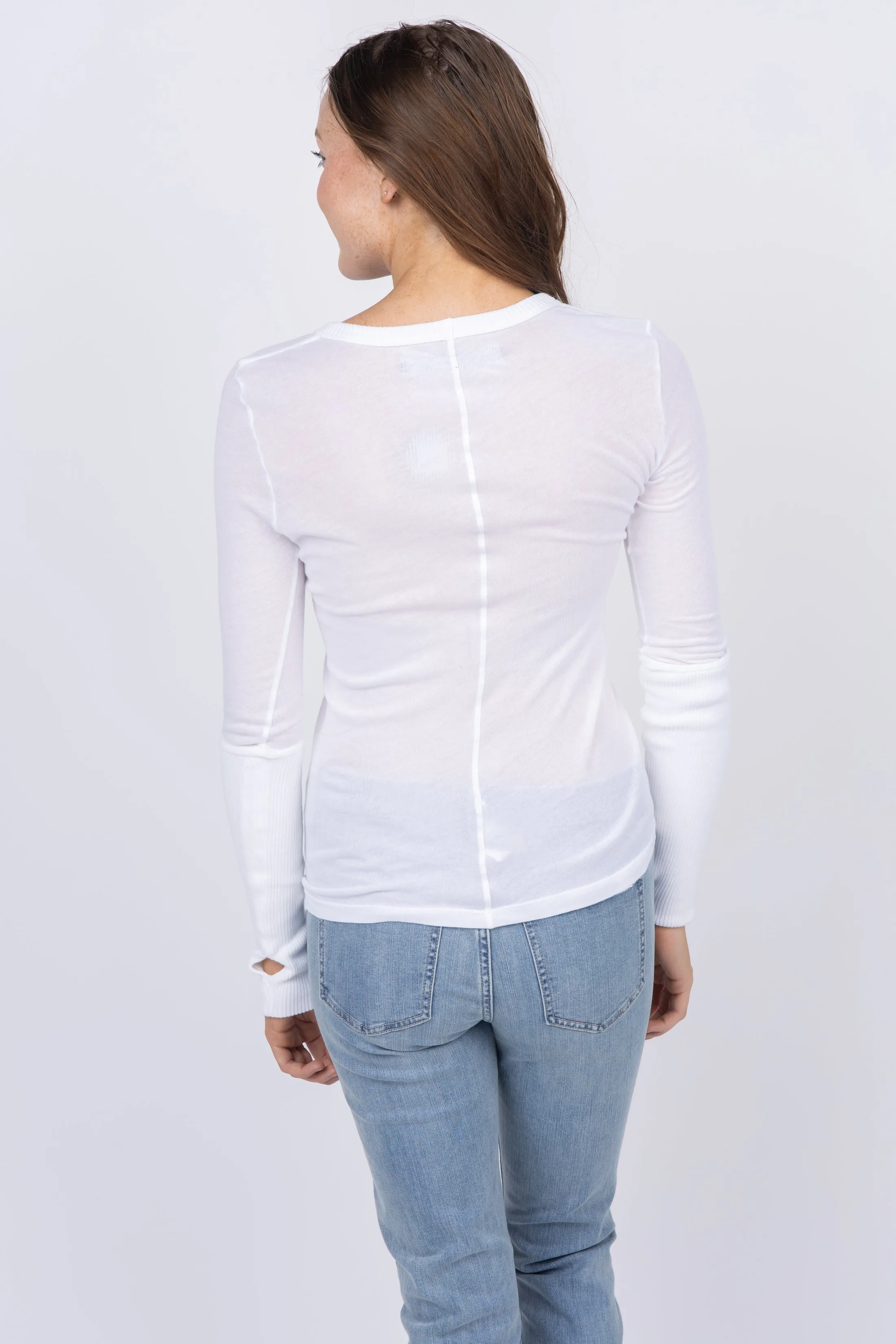 Enza Costa Cuffed Crew in White