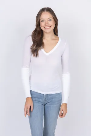 Enza Costa Cuffed V-Neck Tee in White