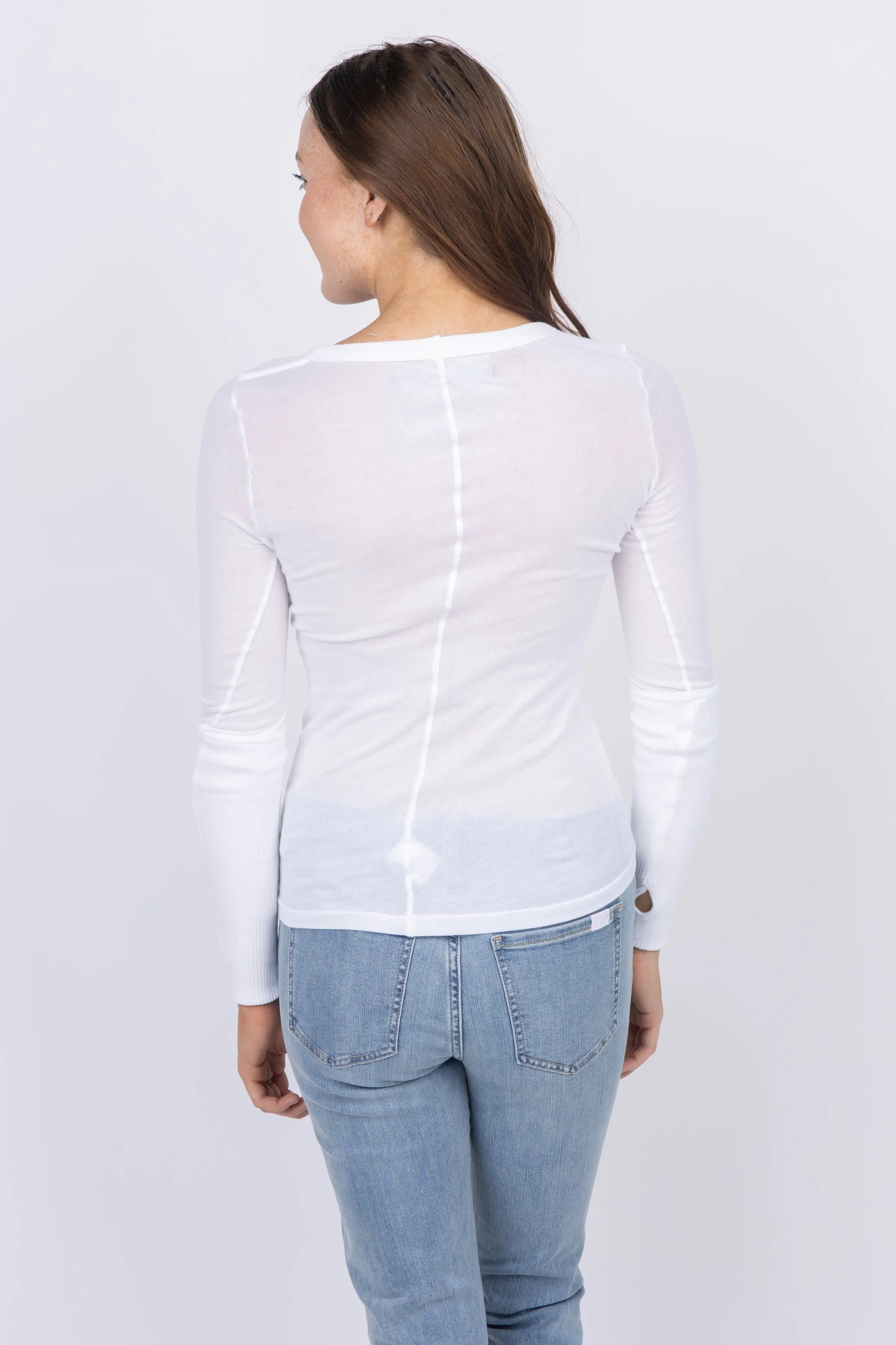 Enza Costa Cuffed V-Neck Tee in White