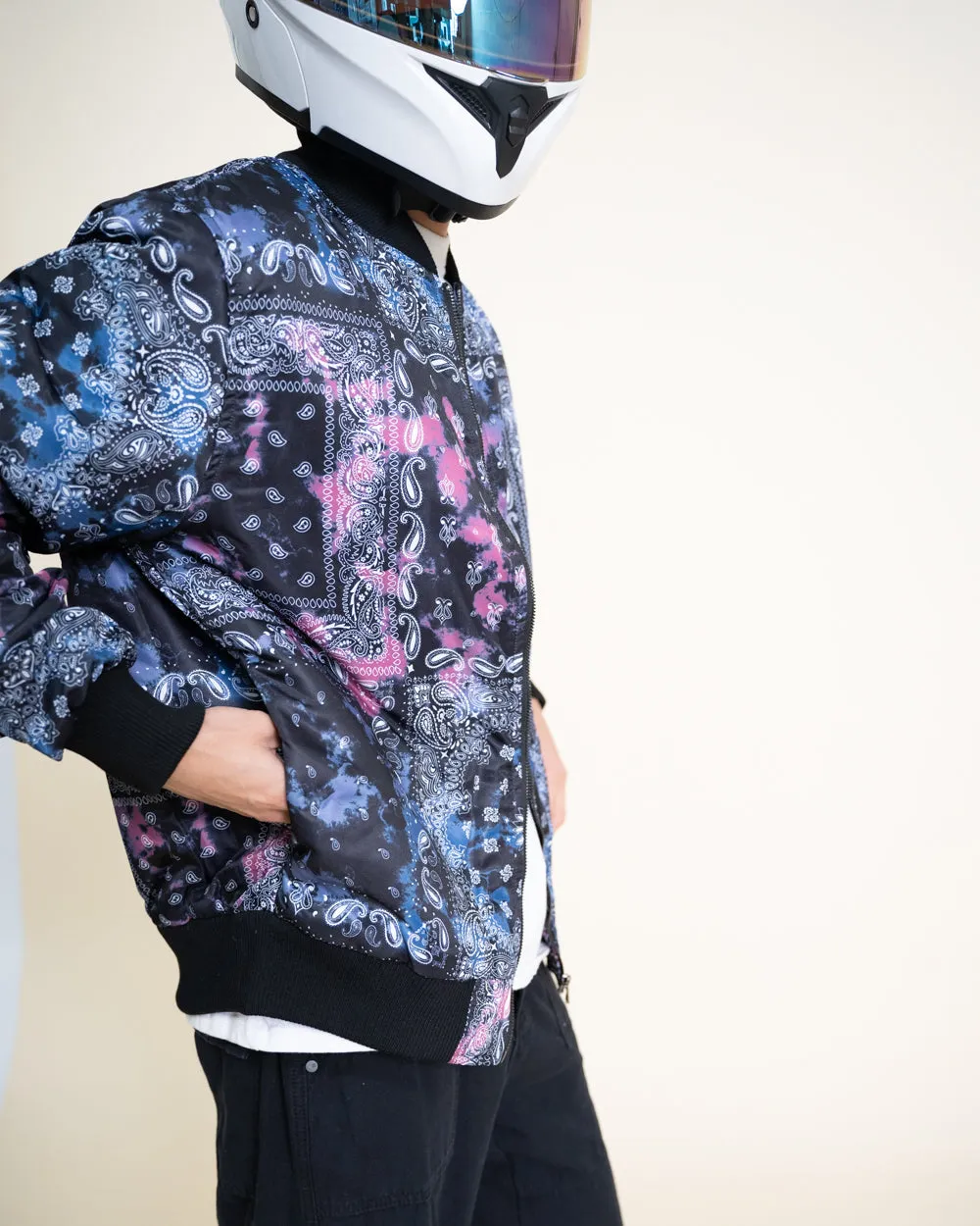 EPTM TIE DYE BANDANA BOMBER JACKET-BLACK
