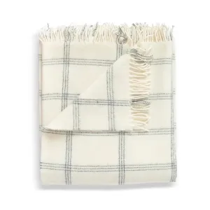 Evangeline Baby Alpaca   Merino Lambswool Throw Windowpane Pearl