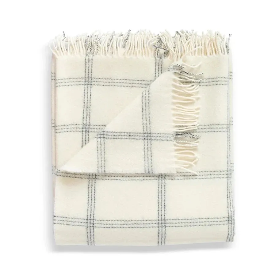 Evangeline Baby Alpaca   Merino Lambswool Throw Windowpane Pearl
