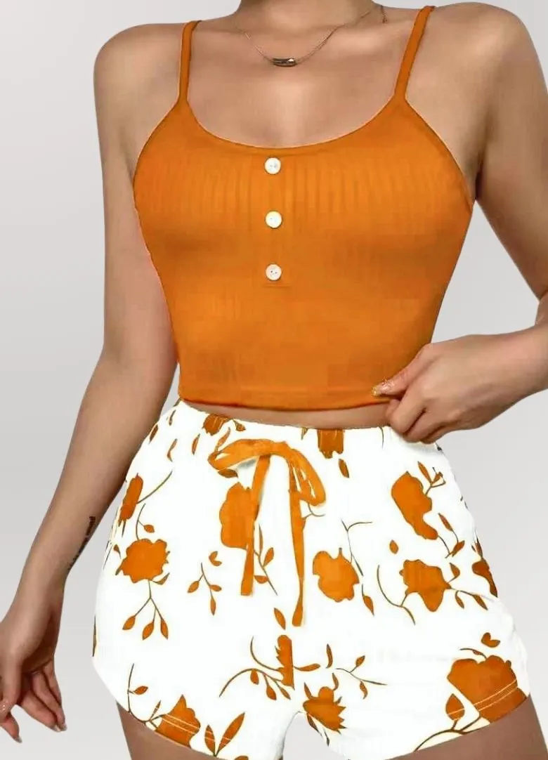 Fall Foliage Cropped Cami and Shorts Pajama Set*