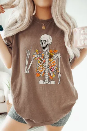 Fall Leafy Skeleton Graphic Tee