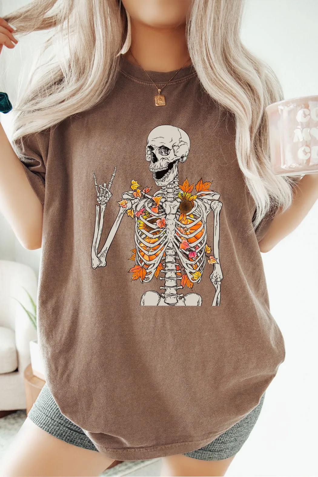 Fall Leafy Skeleton Graphic Tee
