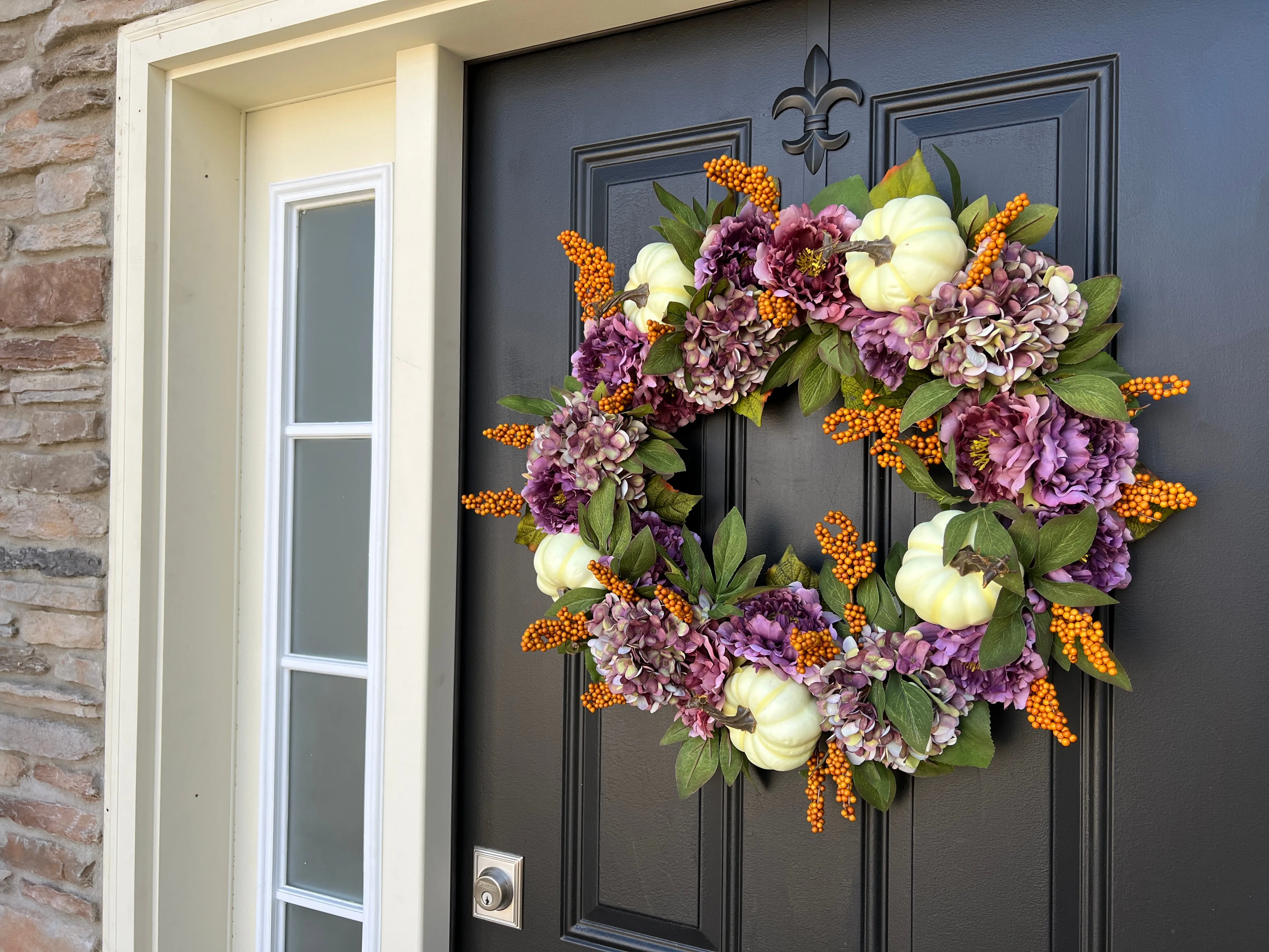 Fall Purple Hydrangea and Peony Wreath