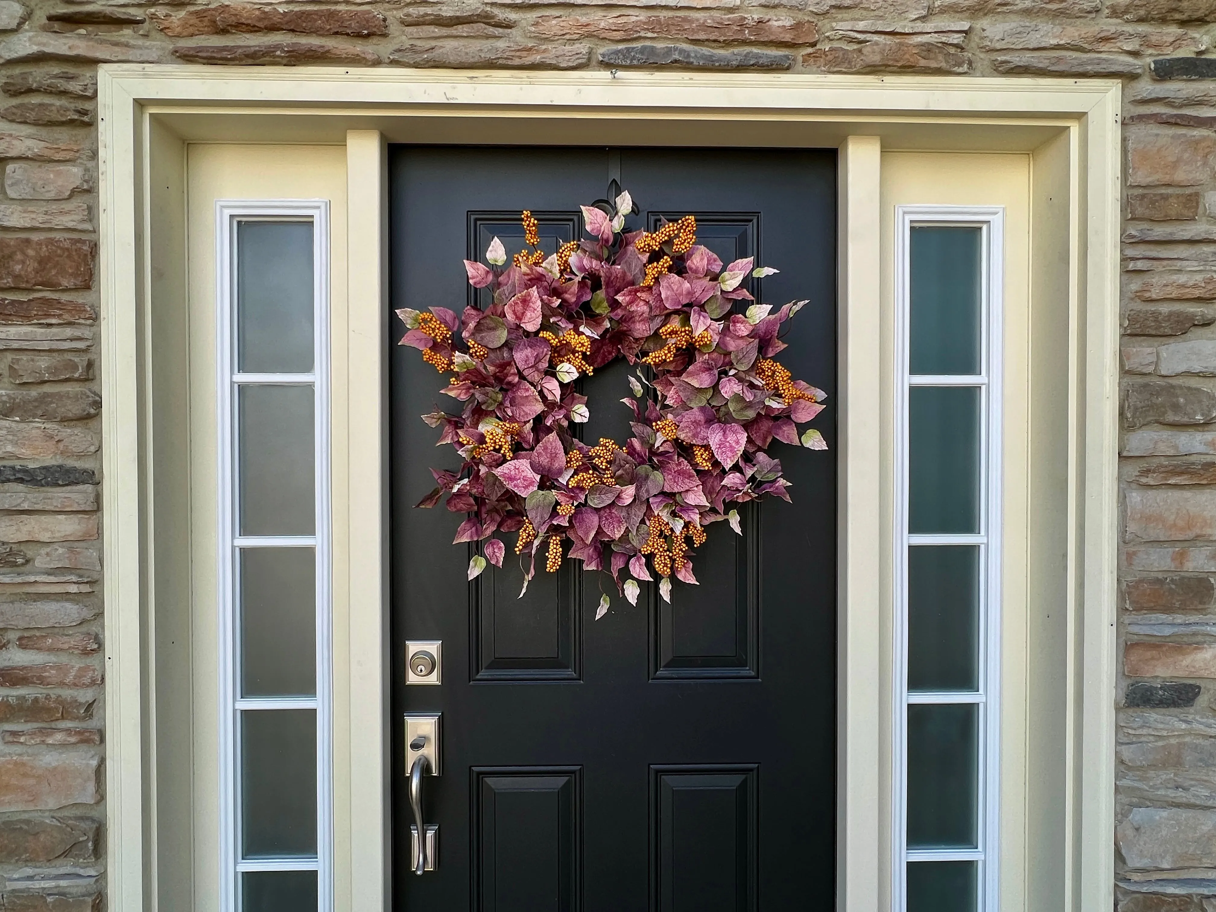 Fall Wreath with Purple Leaves and Orange Berry Clusters