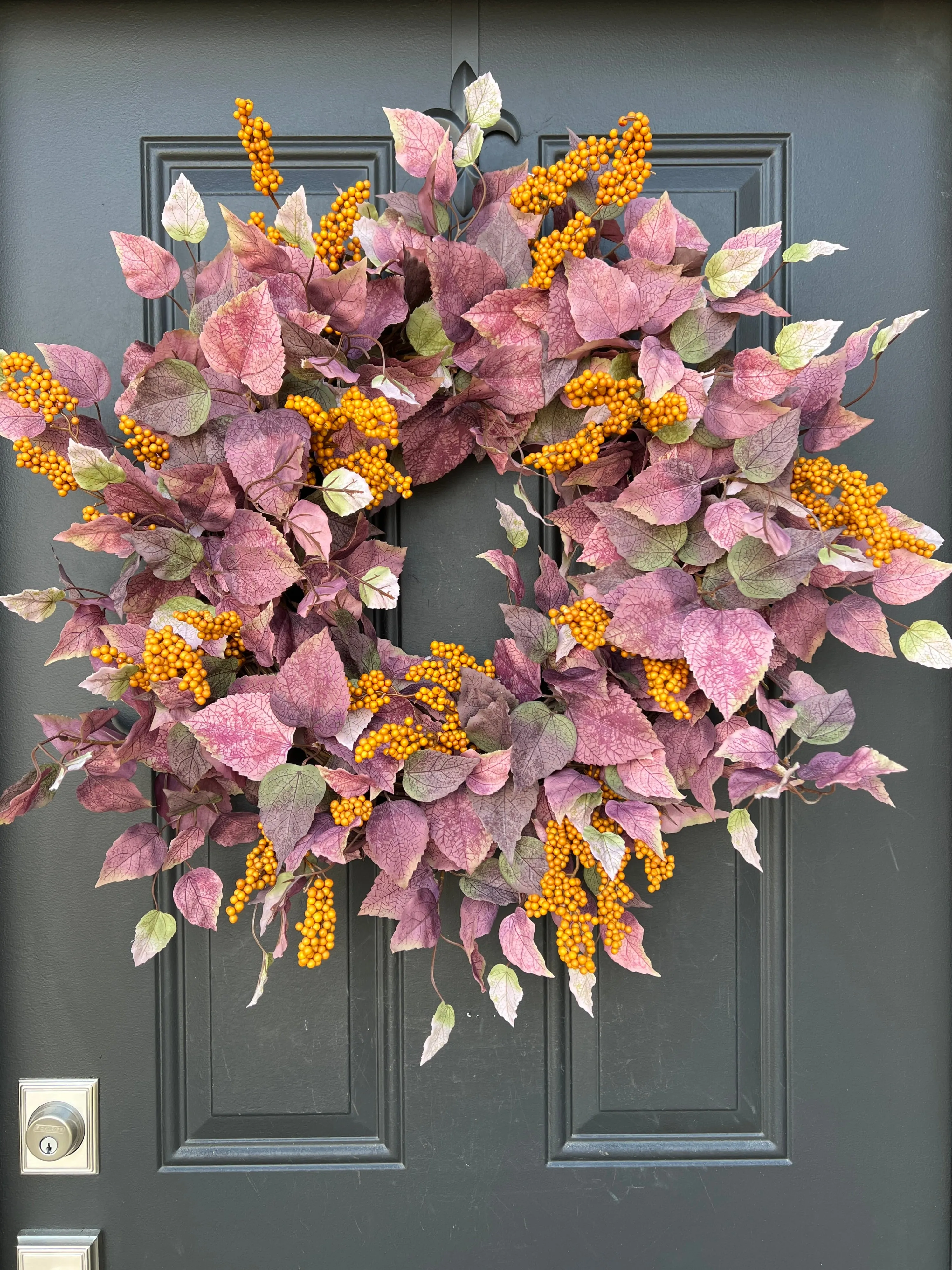 Fall Wreath with Purple Leaves and Orange Berry Clusters