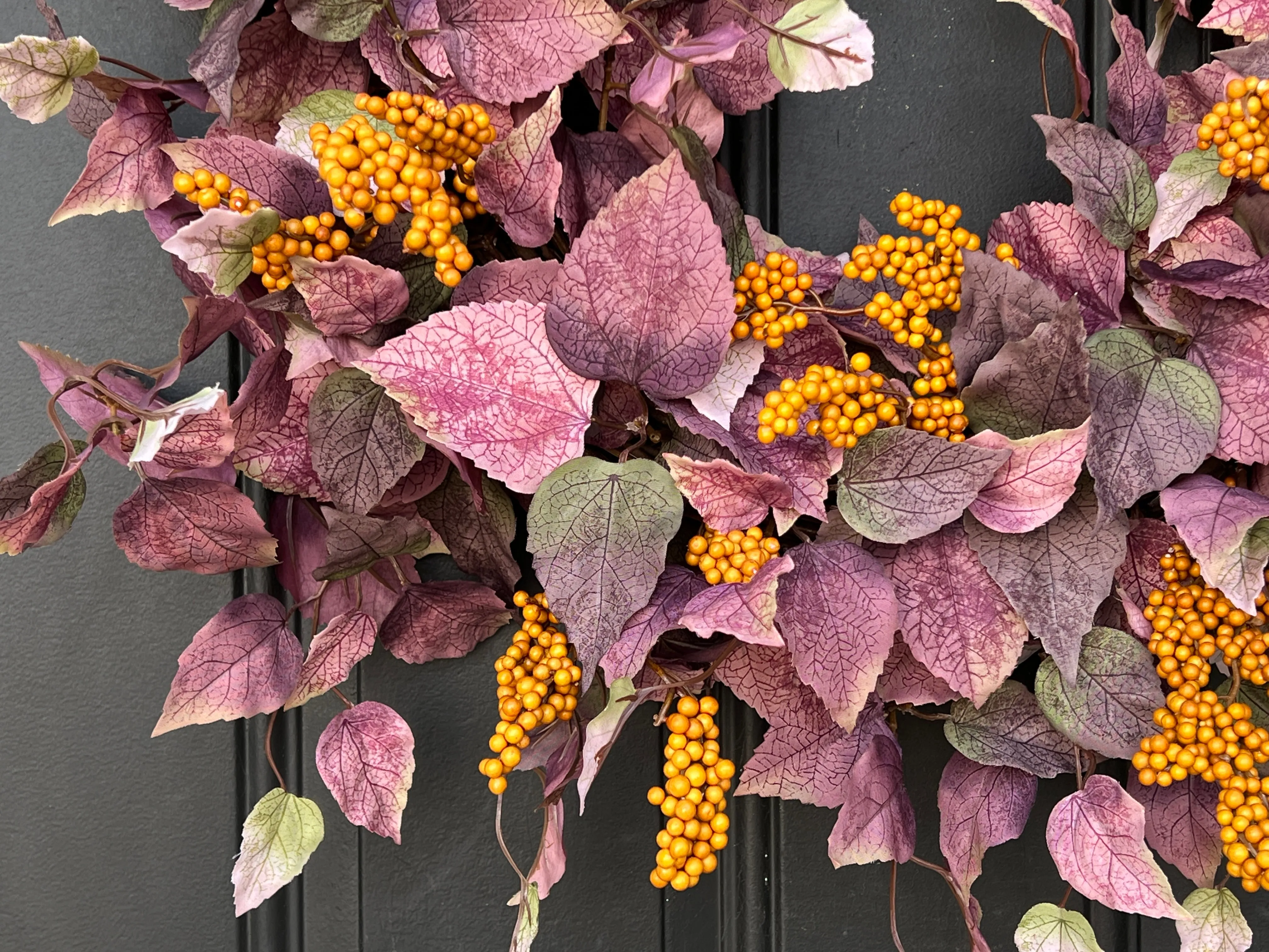 Fall Wreath with Purple Leaves and Orange Berry Clusters