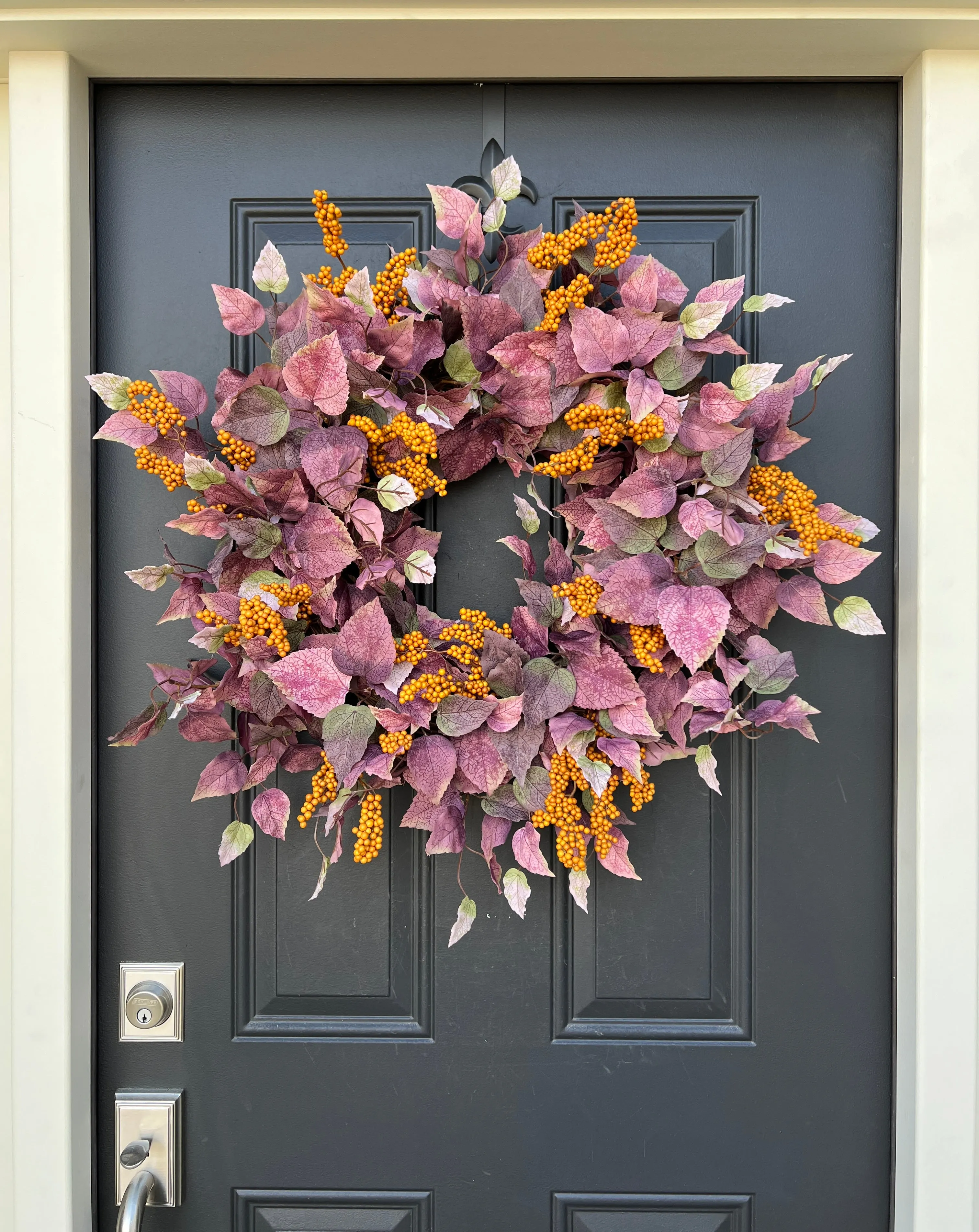 Fall Wreath with Purple Leaves and Orange Berry Clusters