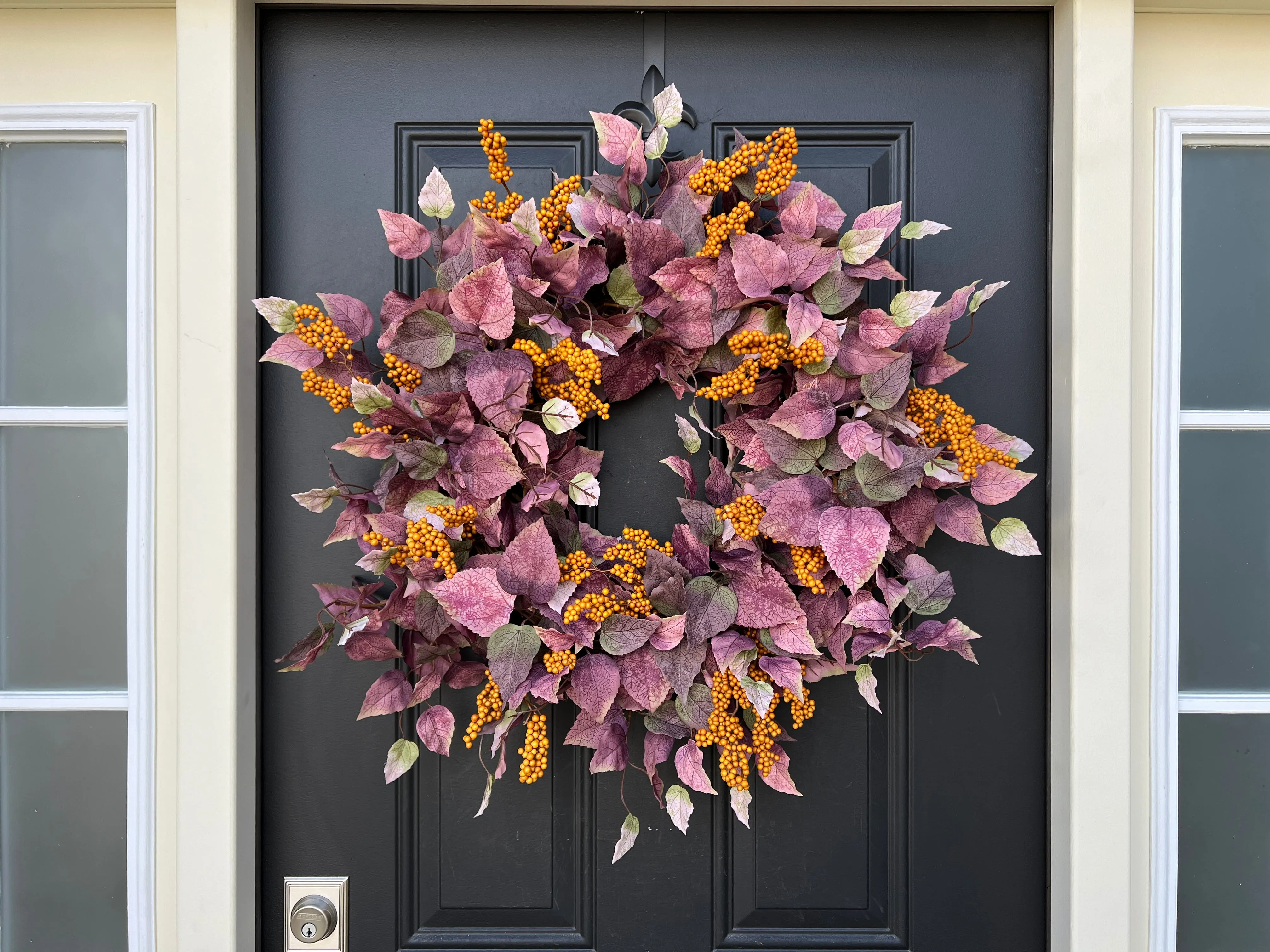 Fall Wreath with Purple Leaves and Orange Berry Clusters