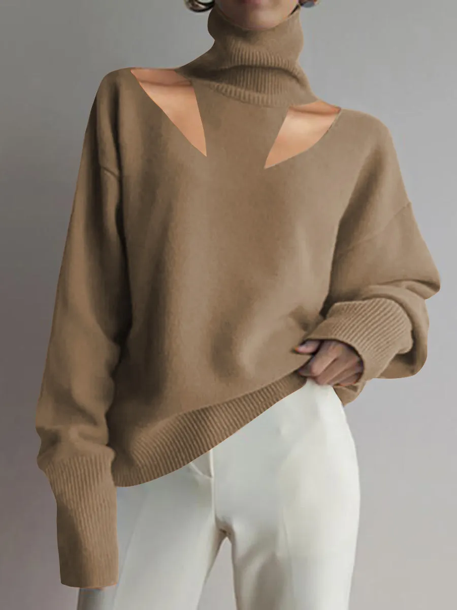 达不到供应链要求，产品下架Fashion Casual Solid Color Turtleneck Hollow Sweater