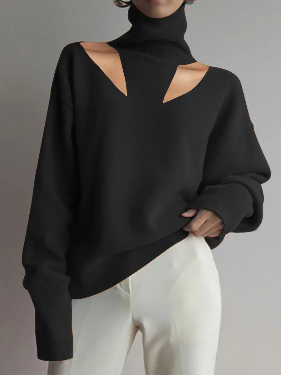 达不到供应链要求，产品下架Fashion Casual Solid Color Turtleneck Hollow Sweater