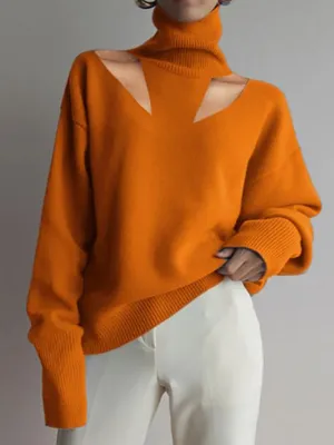 达不到供应链要求，产品下架Fashion Casual Solid Color Turtleneck Hollow Sweater