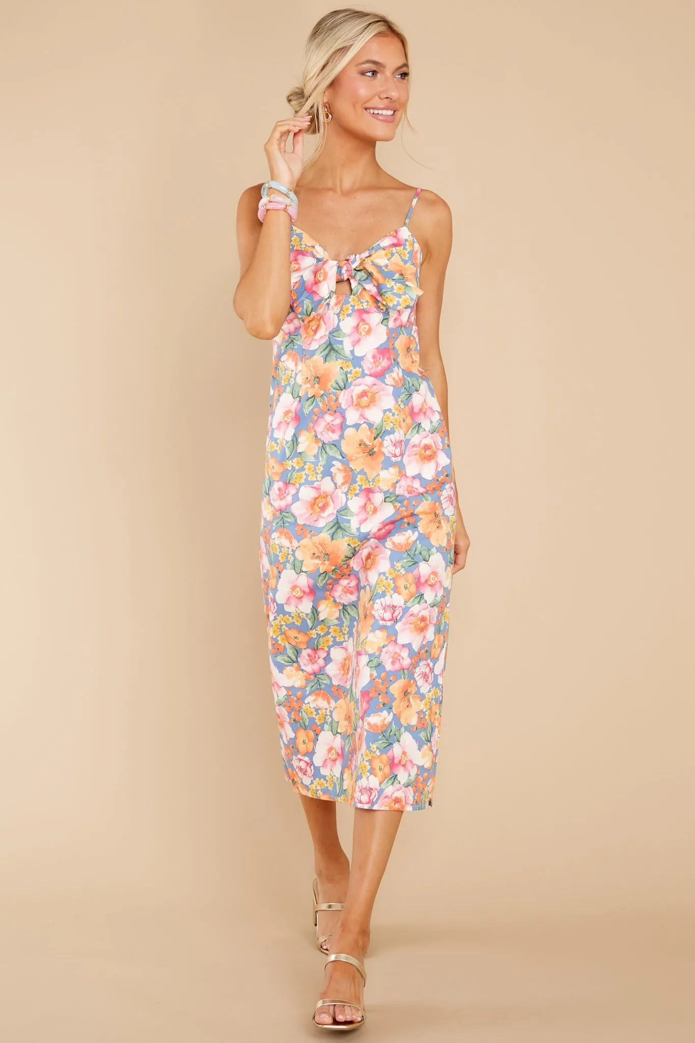 Feelings Show Ash Blue Multi Floral Midi Dress