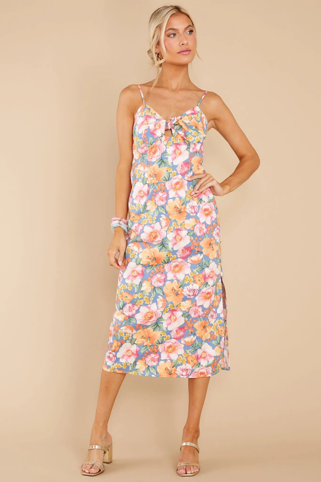 Feelings Show Ash Blue Multi Floral Midi Dress
