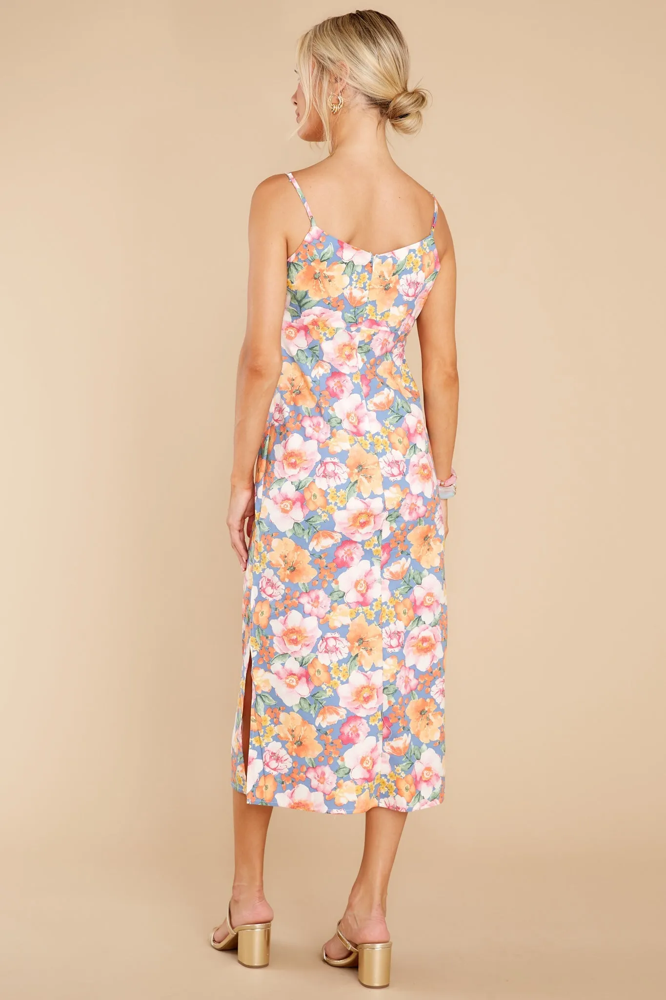 Feelings Show Ash Blue Multi Floral Midi Dress