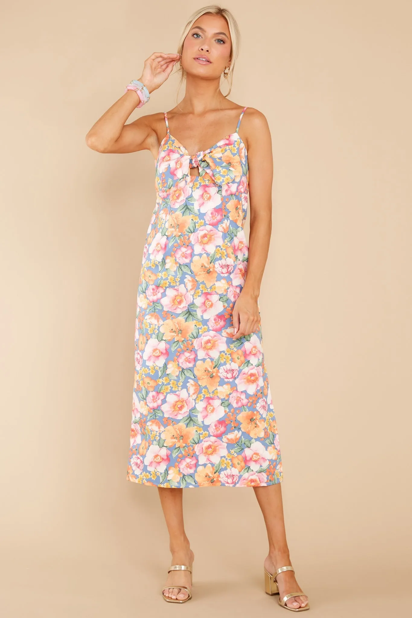 Feelings Show Ash Blue Multi Floral Midi Dress