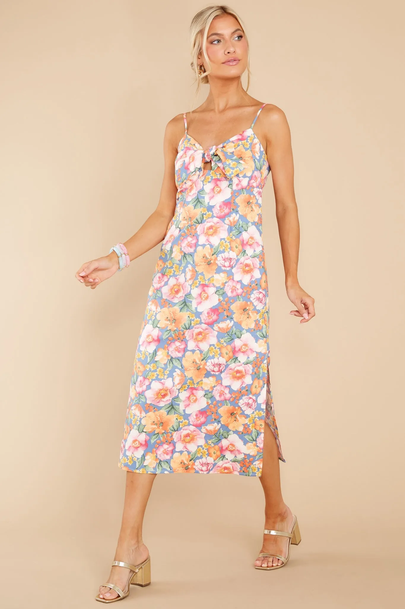 Feelings Show Ash Blue Multi Floral Midi Dress