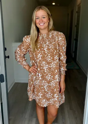 FINAL SALE - Tan Spots Bennington Smocked Dress