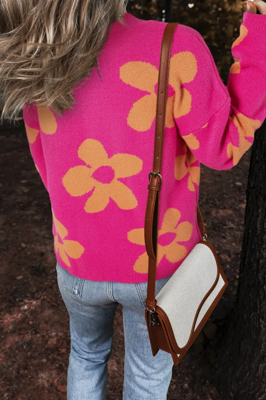 Floral Mock Neck Long Sleeve Sweater