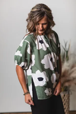 Floral Tie Front Blouse Top