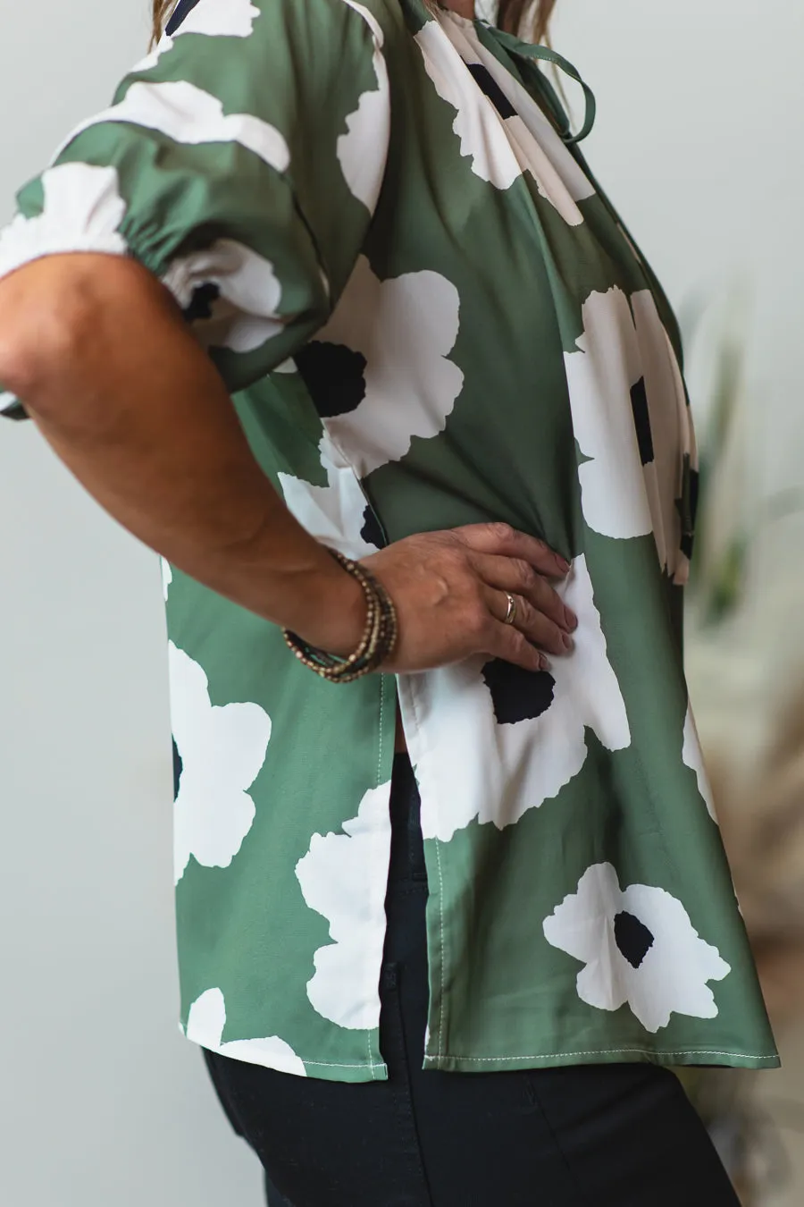 Floral Tie Front Blouse Top